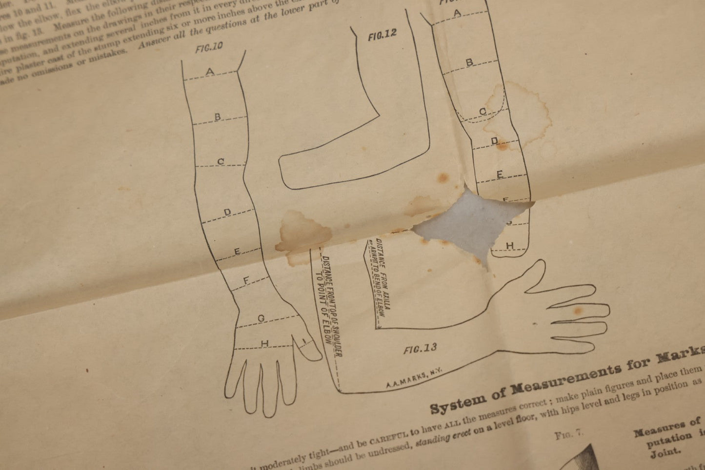 Lot 008 - Antique Medical Broadside Ordering Form And Instructions For "Mark's Patent First Premium Artificial Arms And Legs," Copyright A.A. Marks, 1885, New York City