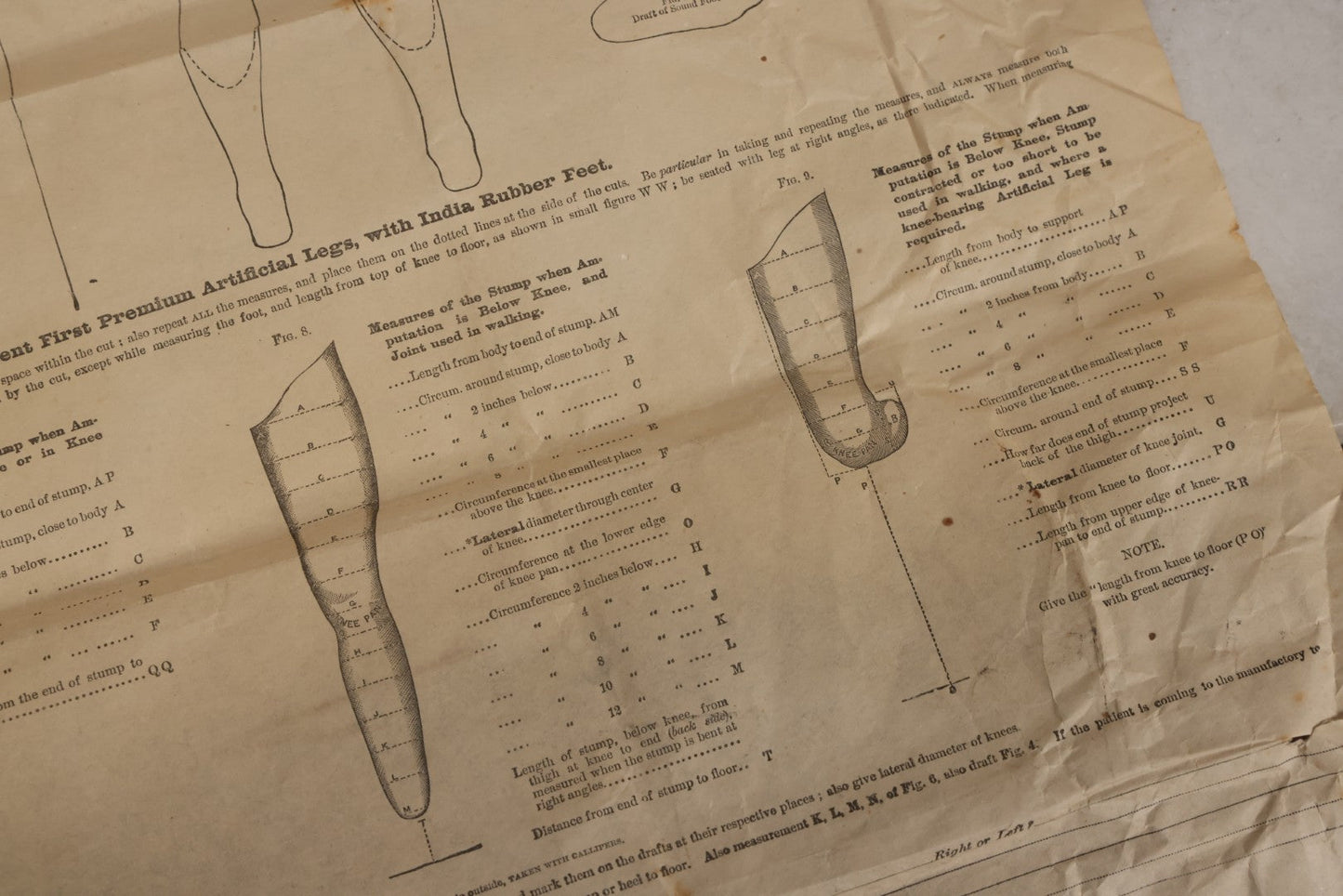 Lot 008 - Antique Medical Broadside Ordering Form And Instructions For "Mark's Patent First Premium Artificial Arms And Legs," Copyright A.A. Marks, 1885, New York City