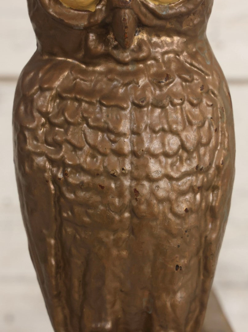 Lot 010 - Pair Of Antique Gold-Painted Cast Iron Owl Andirons With Painted Eyes, 13-7/8" H Each