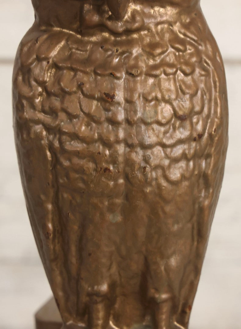 Lot 010 - Pair Of Antique Gold-Painted Cast Iron Owl Andirons With Painted Eyes, 13-7/8" H Each