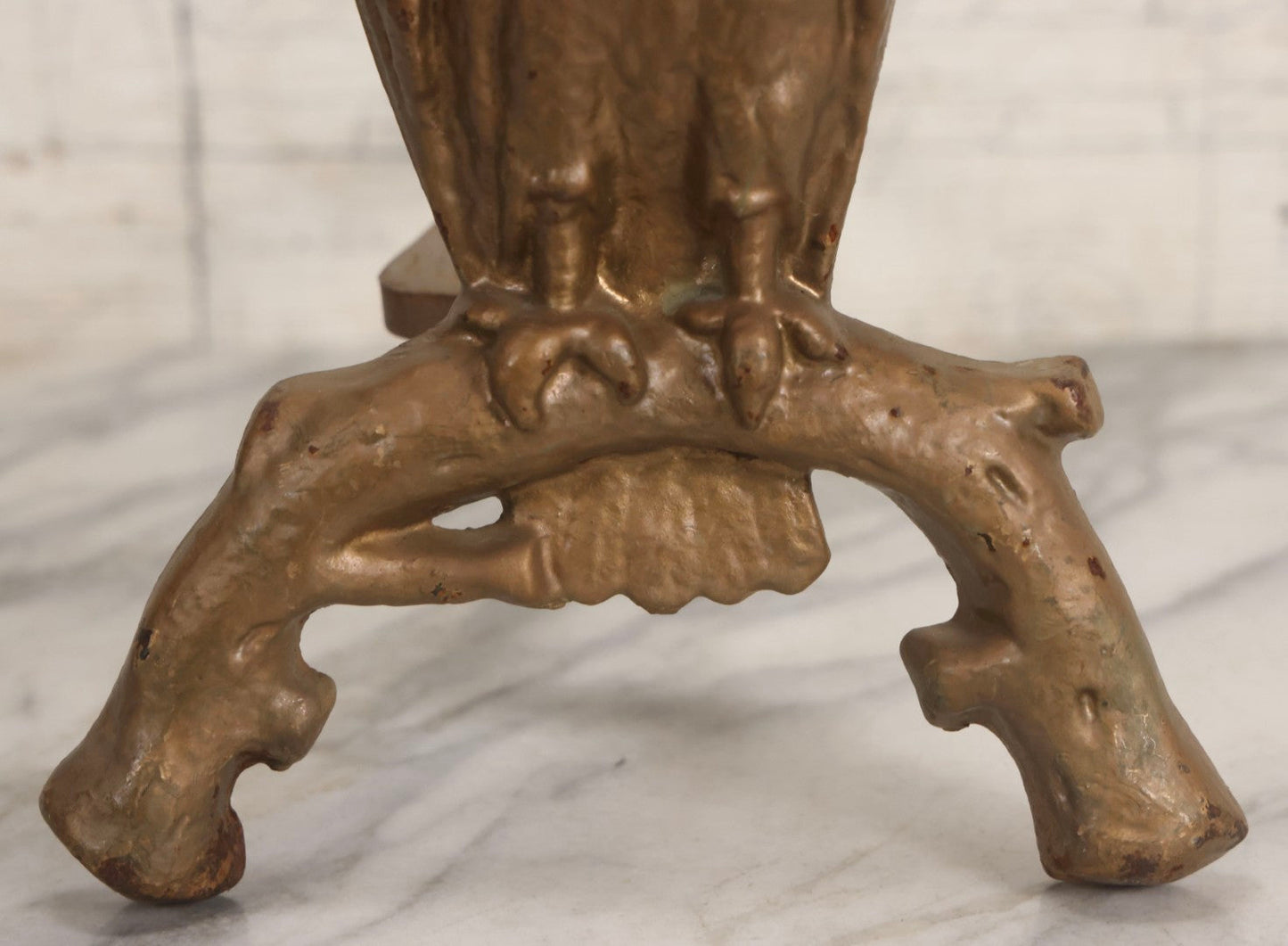 Lot 010 - Pair Of Antique Gold-Painted Cast Iron Owl Andirons With Painted Eyes, 13-7/8" H Each