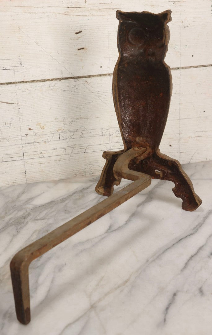 Lot 010 - Pair Of Antique Gold-Painted Cast Iron Owl Andirons With Painted Eyes, 13-7/8" H Each