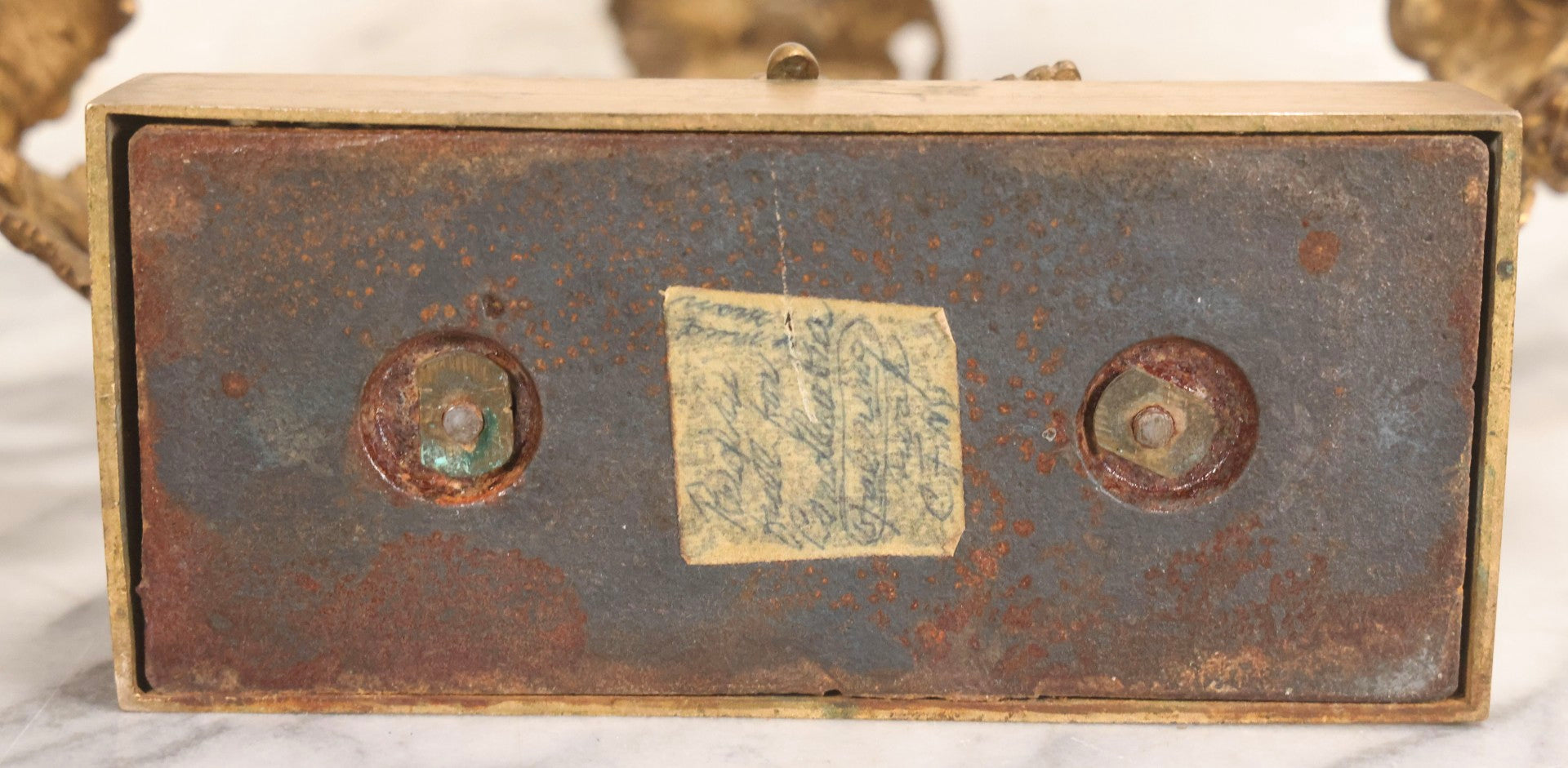 Lot 011 - Pair Of Antique Brass Three-Arm Girandole Candelabras With Grape Leaf And Vine Motif, Circa Late 19th Century, 15-1/4" H Each