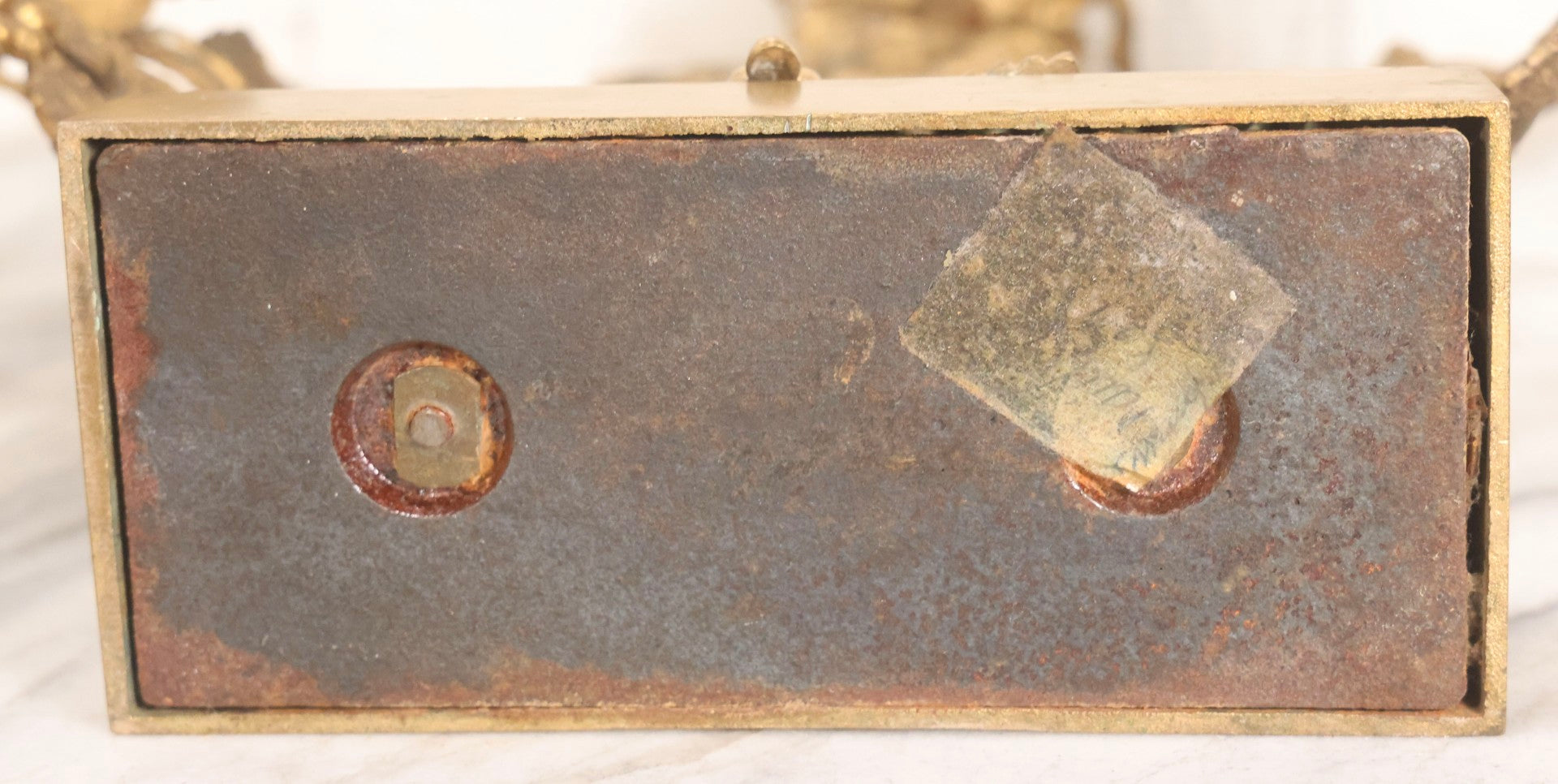 Lot 011 - Pair Of Antique Brass Three-Arm Girandole Candelabras With Grape Leaf And Vine Motif, Circa Late 19th Century, 15-1/4" H Each