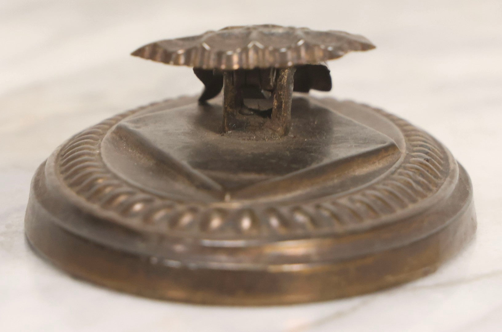 Lot 013 - Antique Pressed Brass Hand-Form Paperweight Clip On Weighted Oval Base, Circa Late 19th Century