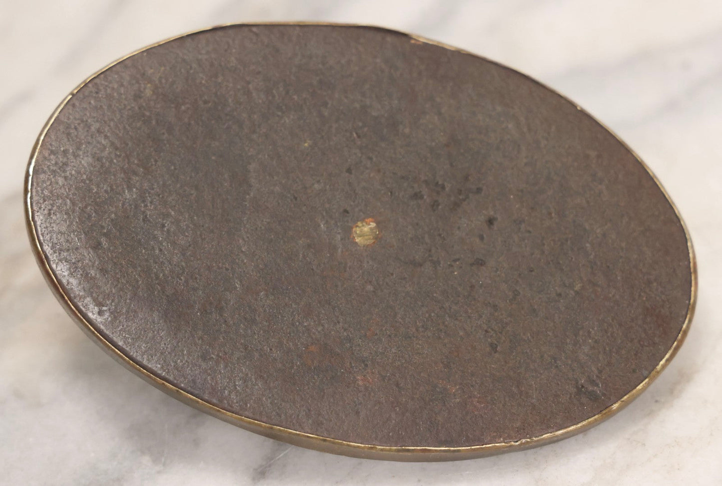 Lot 013 - Antique Pressed Brass Hand-Form Paperweight Clip On Weighted Oval Base, Circa Late 19th Century