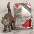 Lot 014 - Antique German Cast Metal Bobble-Head Cat With Card Holder, Cold Painted, 2-3/8" H