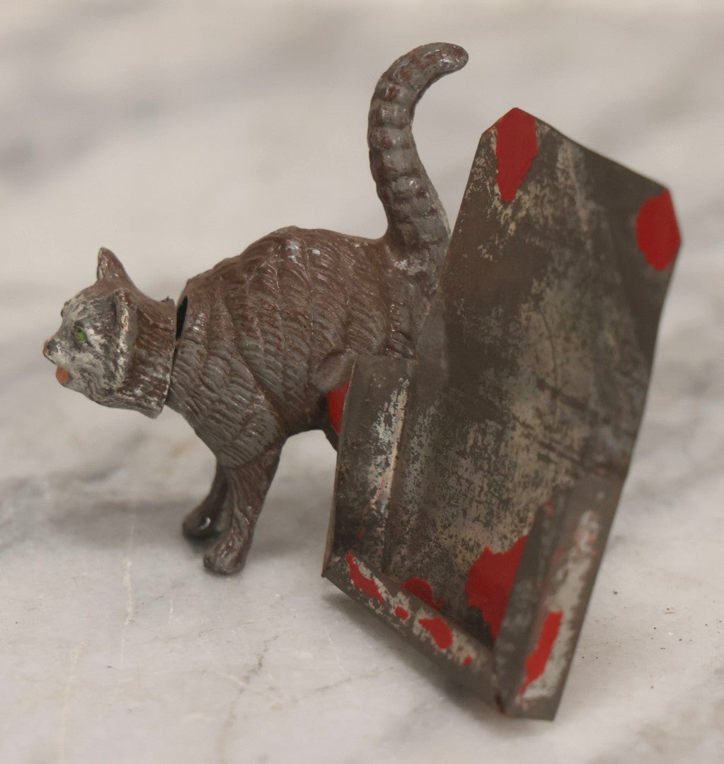 Lot 014 - Antique German Cast Metal Bobble-Head Cat With Card Holder, Cold Painted, 2-3/8" H