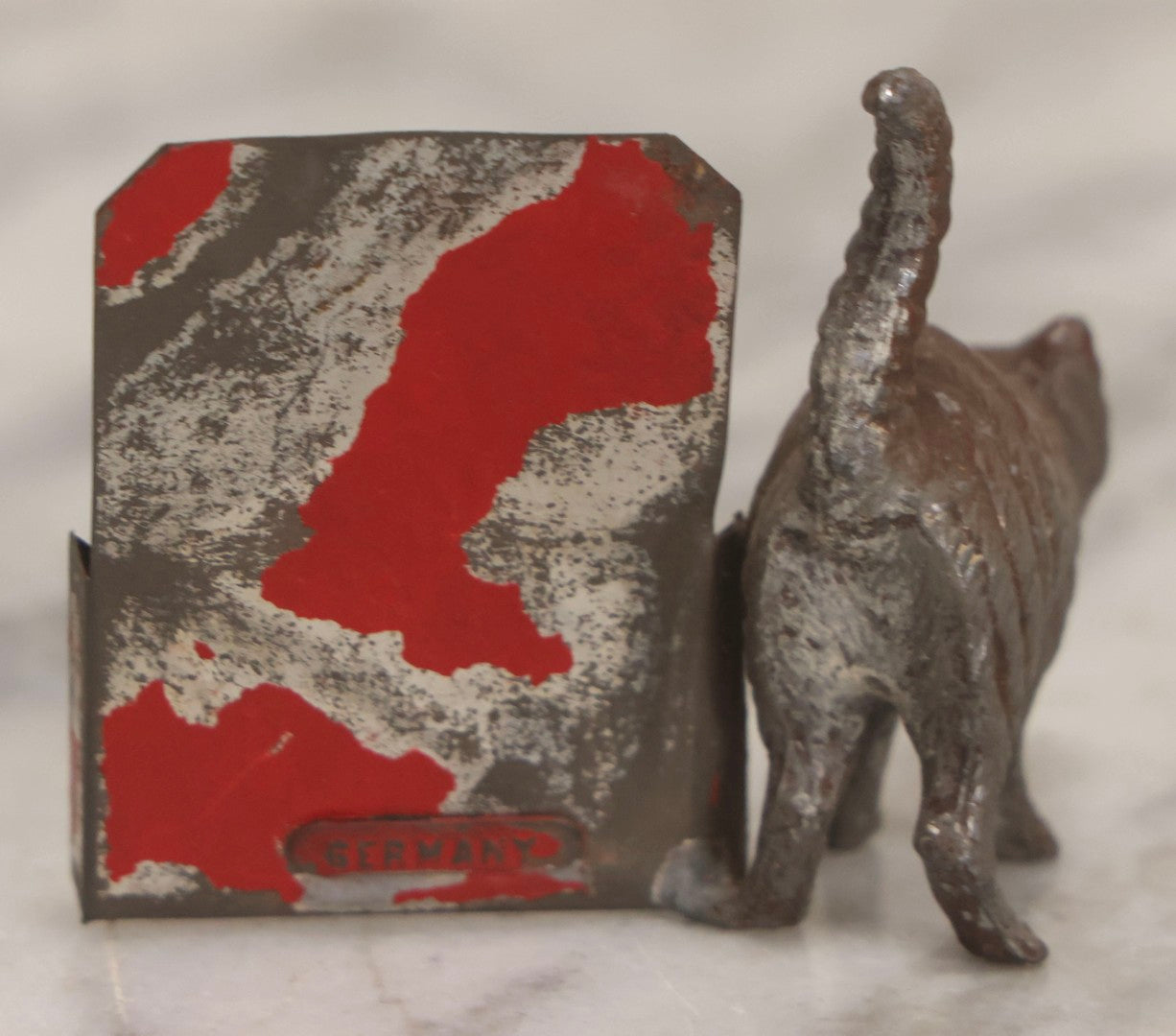 Lot 014 - Antique German Cast Metal Bobble-Head Cat With Card Holder, Cold Painted, 2-3/8" H