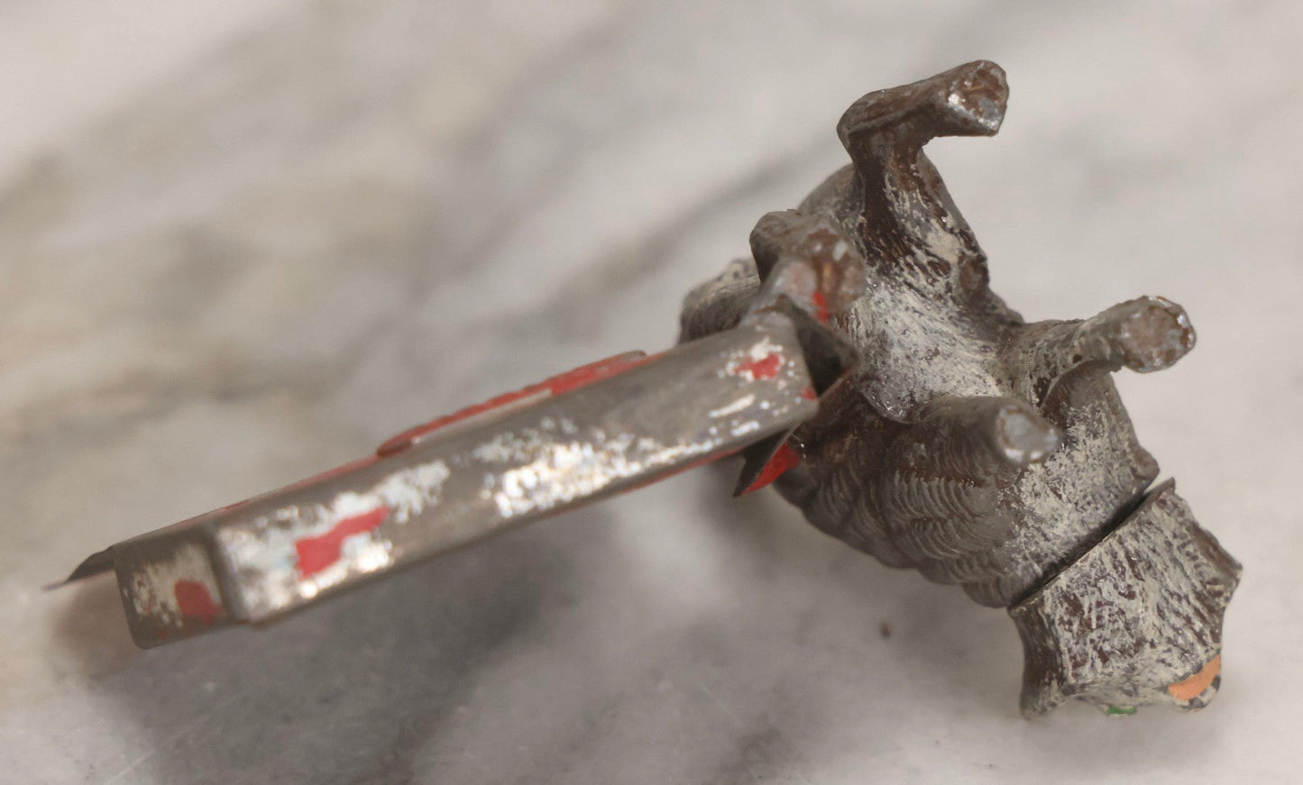 Lot 014 - Antique German Cast Metal Bobble-Head Cat With Card Holder, Cold Painted, 2-3/8" H