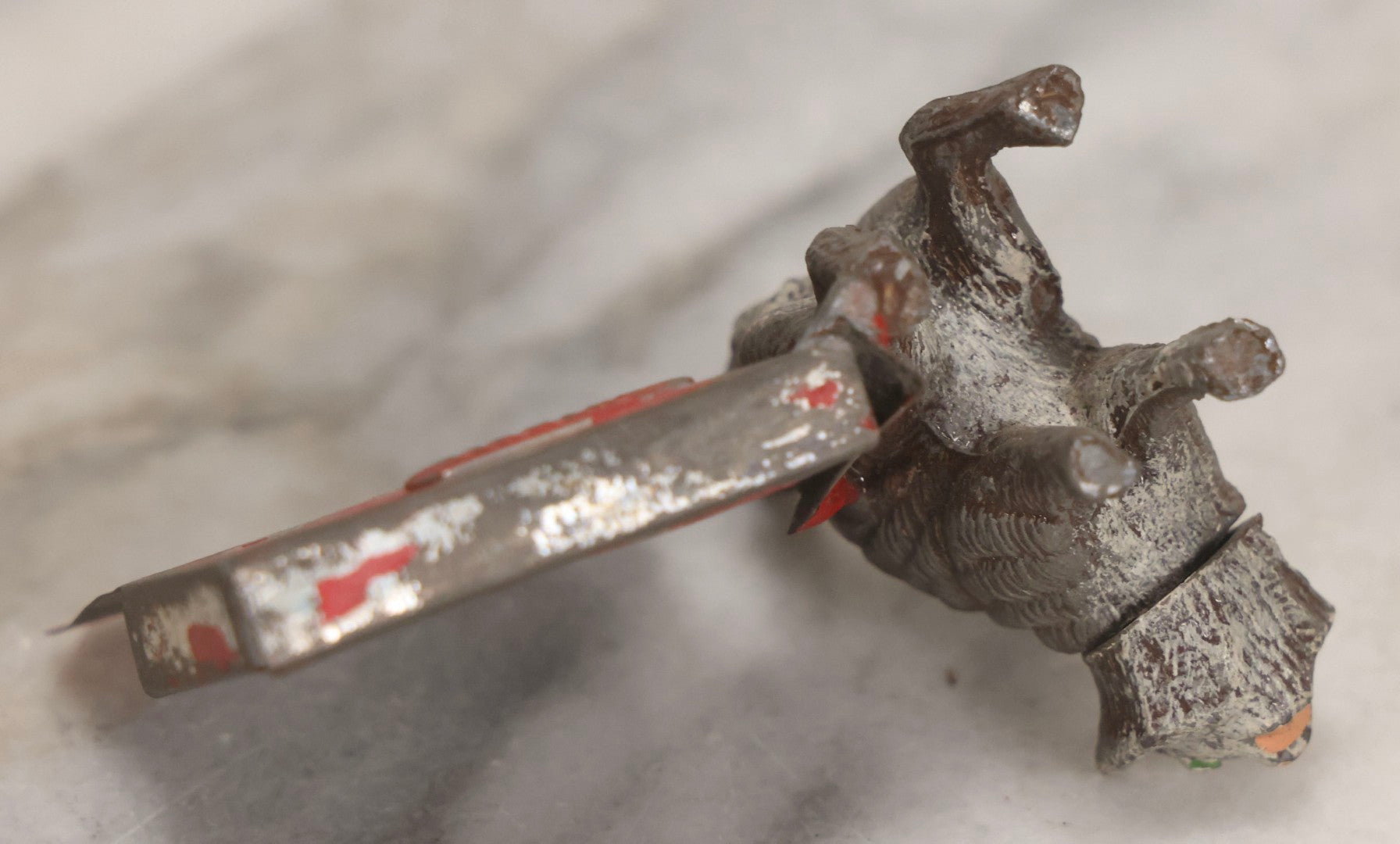 Lot 014 - Antique German Cast Metal Bobble-Head Cat With Card Holder, Cold Painted, 2-3/8" H