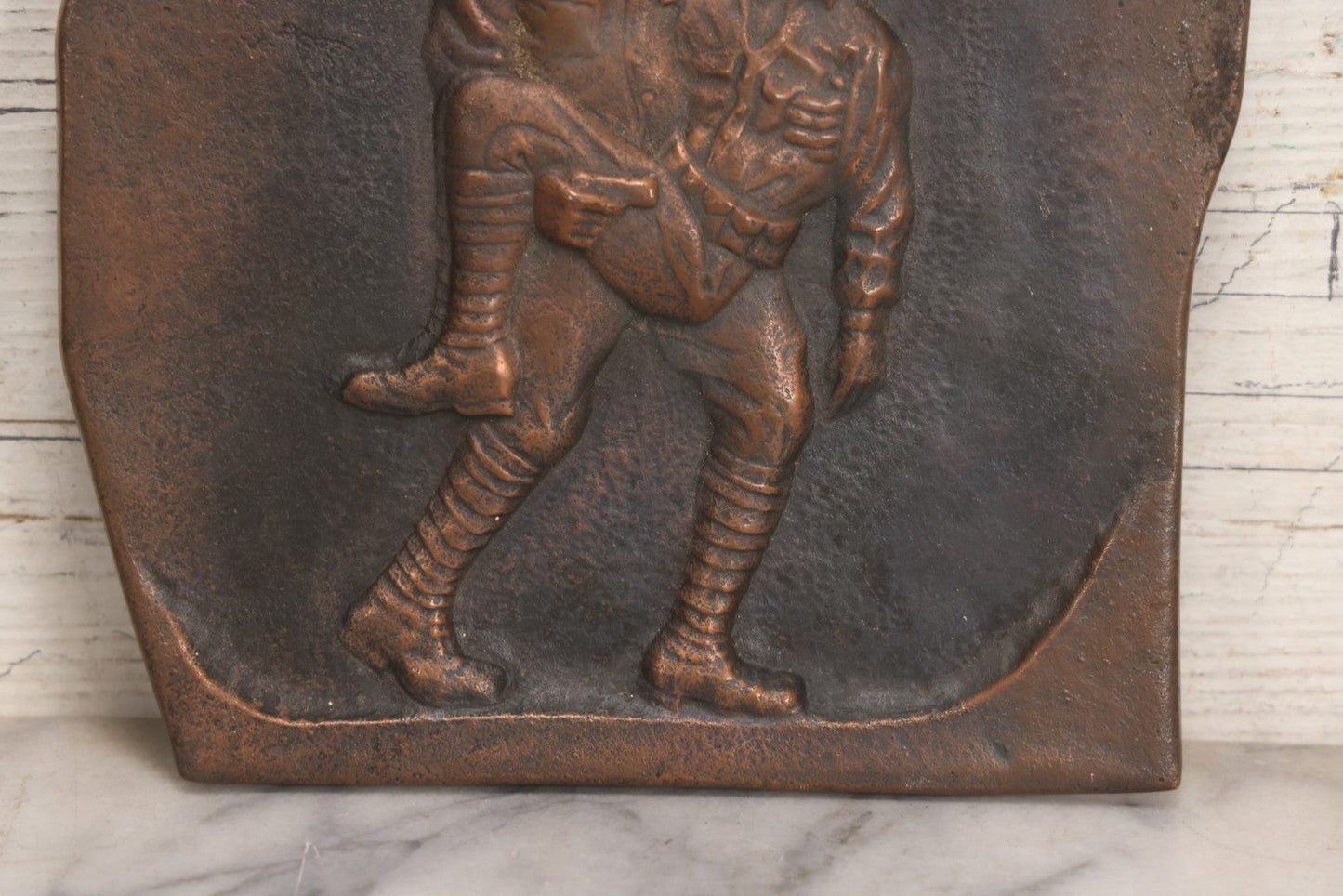 Lot 015 - Antique Bronze-Finished Metal Relief Plaque Depicting WWI Soldier Carrying Fallen Comrade, With Hanging Ring, 8-1/4" x 9-5/8"