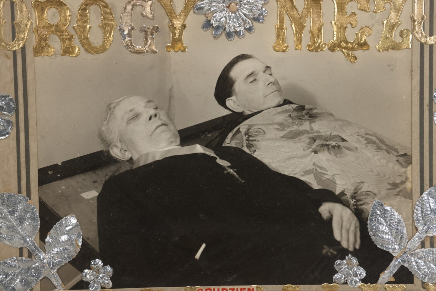 Lot 017 - Antique Polish Postmortem Photograph Assemblage "Zawczaś Drogi Mężu, Droga Mama" (“Too Soon, Dear Husband, Dear Mother”) Memorial, Dated December 1941, 17-3/4" x 14-5/8"