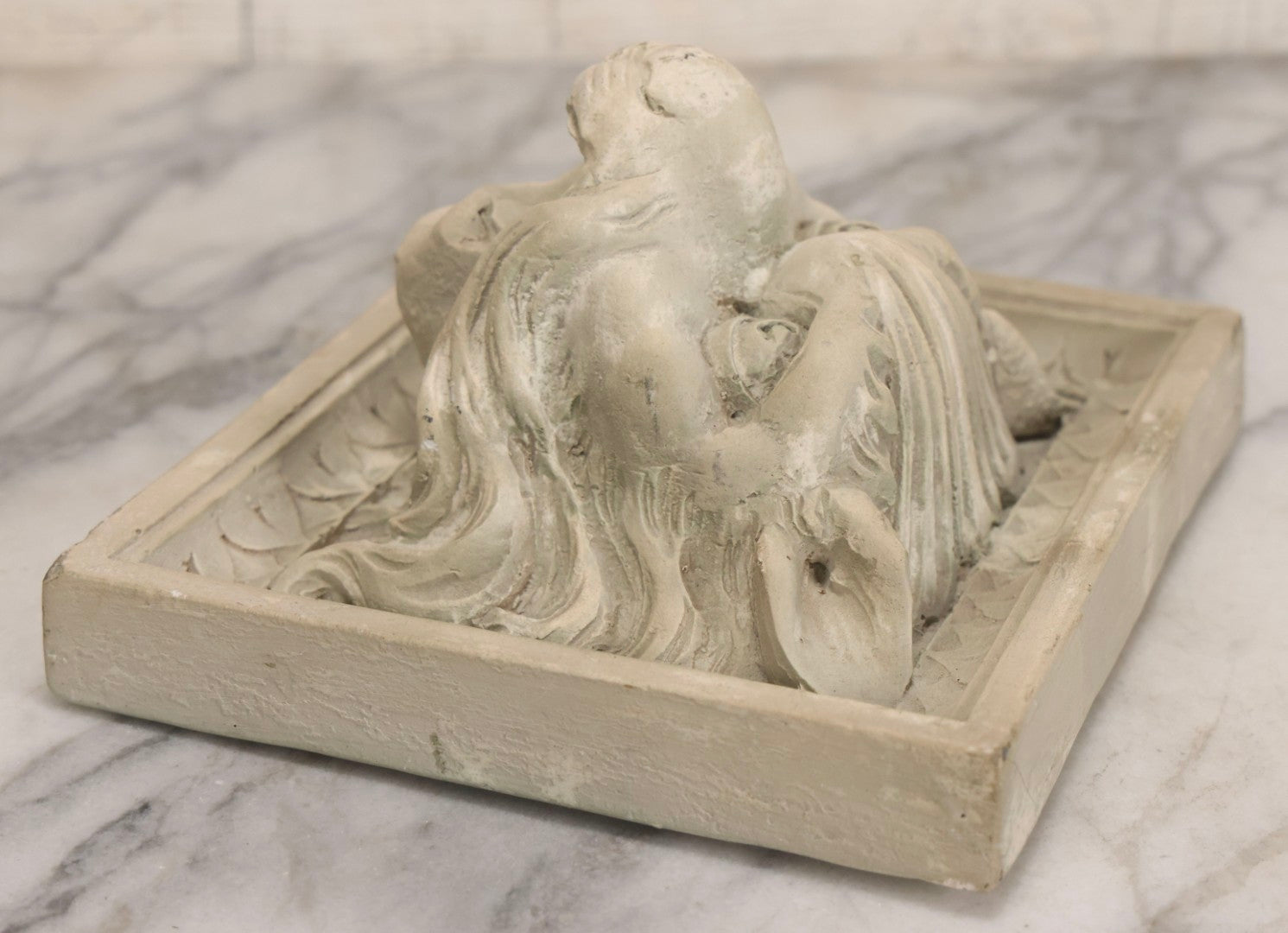 Lot 021 - Vintage Plaster Architectural Relief Plaque With Lion Head Design, 8-1/4" x 7-1/4"