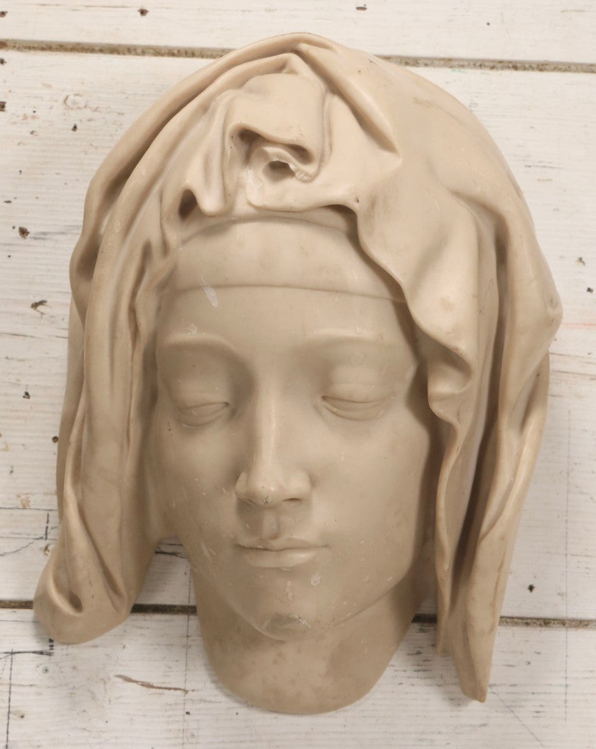 Lot 022 - Vintage Cold Cast Composite Polymer And Marble Wall Sculpture "Head Of The Virgin," Authorized Reproduction Of Michelangelo's Pietà By The Metropolitan Museum Of Art And Vatican Museums, Note Chip To Veil, 13-1/4" H