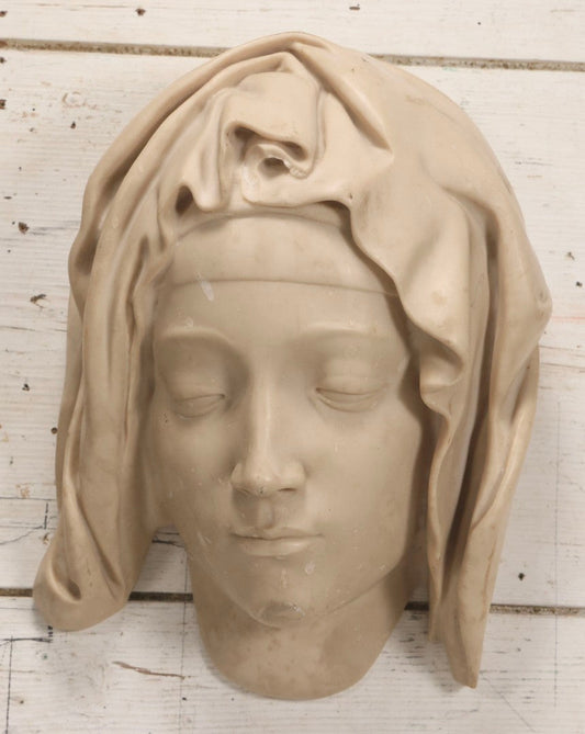 Lot 022 - Vintage Cold Cast Composite Polymer And Marble Wall Sculpture "Head Of The Virgin," Authorized Reproduction Of Michelangelo's Pietà By The Metropolitan Museum Of Art And Vatican Museums, Note Chip To Veil, 13-1/4" H