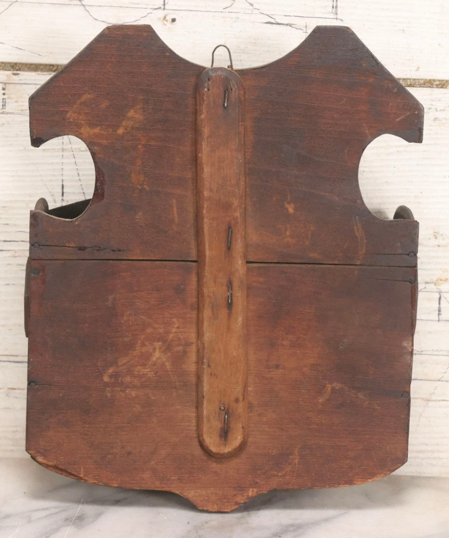 Lot 023 - Antique Folk Art Carved Wood Wall Box With Applied Walnut Shell Decoration, 9-3/4" x 7-3/4"