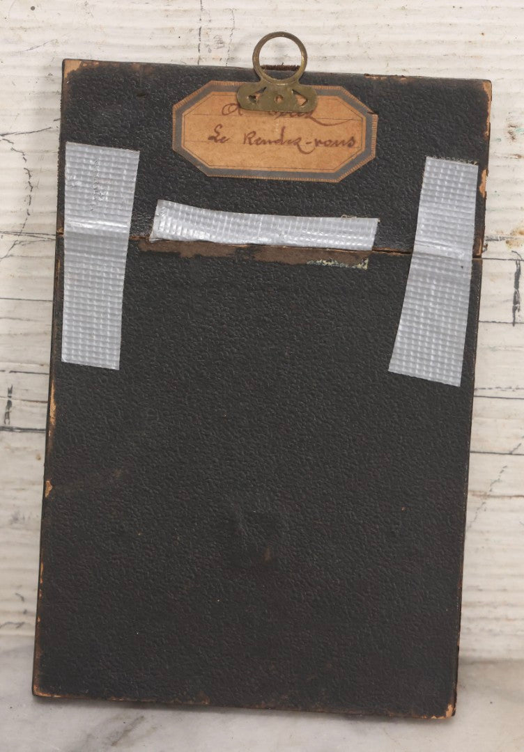 Lot 025 - Antique Miniature Painting On Wood Panel “Le Rendez-Vous,” Signed, Streetfront Scene With Figures, 4" x 6"