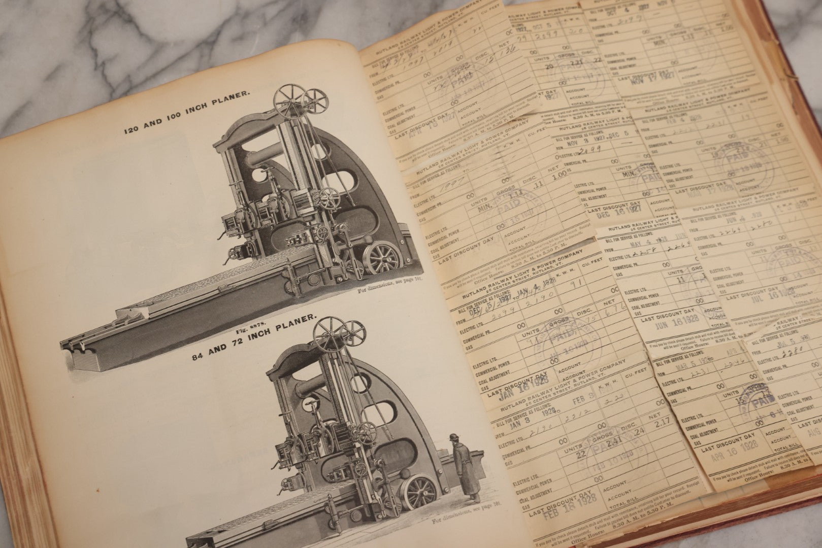 Lot 026 - Antique 1901 Manning, Maxwell & Moore Of New York Machine Tools Catalogue Used As Scrapbook And Receipt Book By Dwight H. Buxton Of Rutland, Vermont, Containing Receipts, Letters, Billheads, And Industrial Illustrations