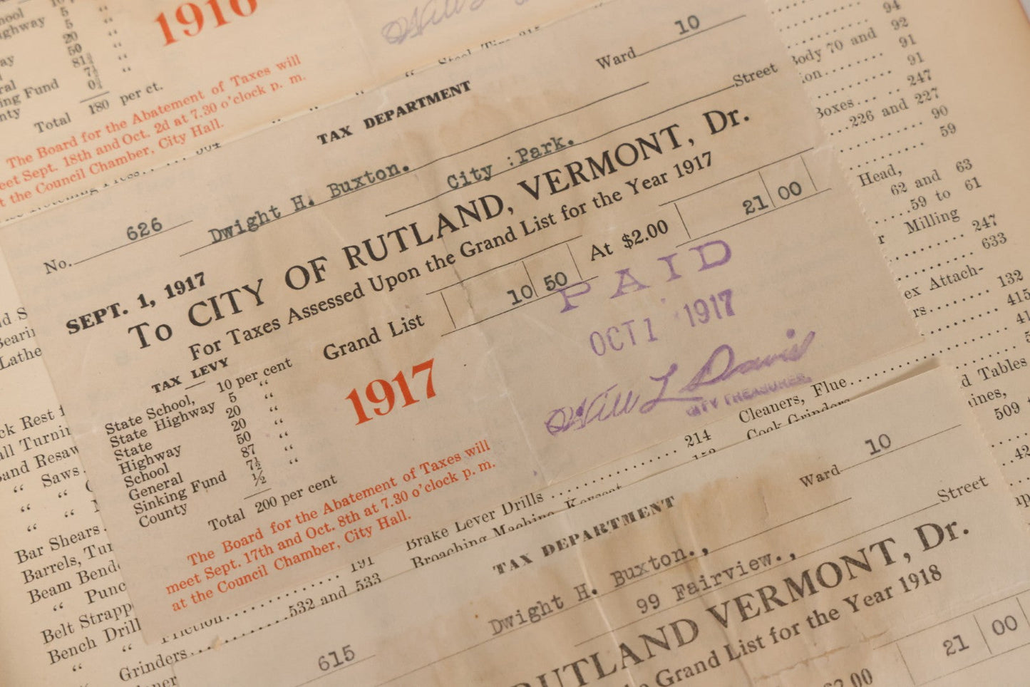 Lot 026 - Antique 1901 Manning, Maxwell & Moore Of New York Machine Tools Catalogue Used As Scrapbook And Receipt Book By Dwight H. Buxton Of Rutland, Vermont, Containing Receipts, Letters, Billheads, And Industrial Illustrations