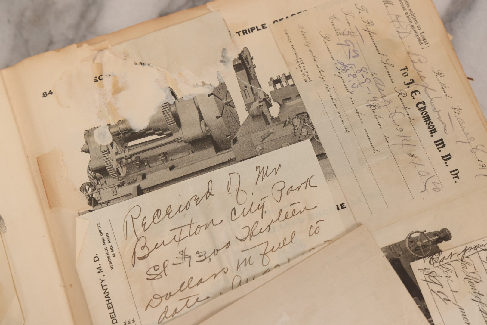 Lot 026 - Antique 1901 Manning, Maxwell & Moore Of New York Machine Tools Catalogue Used As Scrapbook And Receipt Book By Dwight H. Buxton Of Rutland, Vermont, Containing Receipts, Letters, Billheads, And Industrial Illustrations