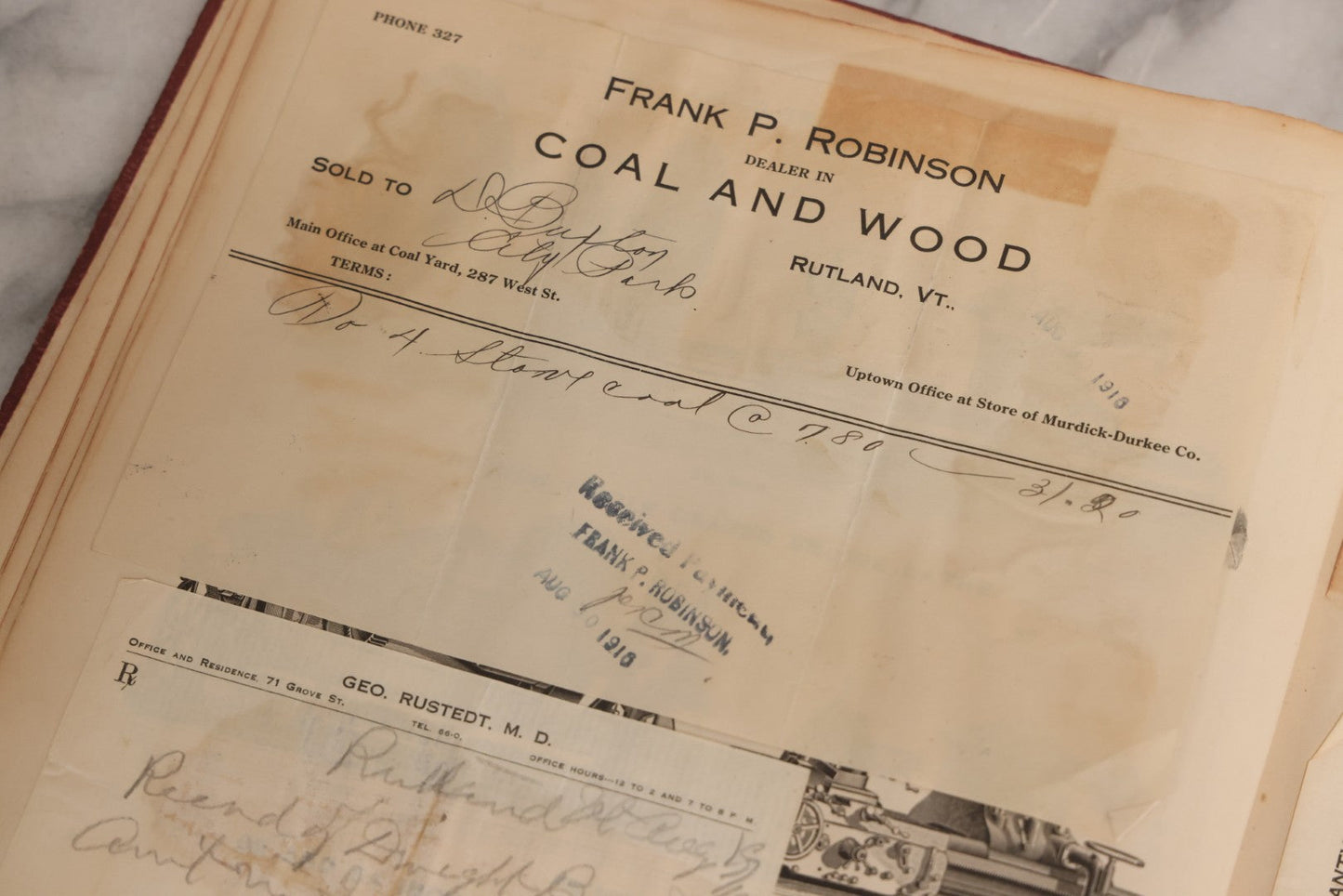 Lot 026 - Antique 1901 Manning, Maxwell & Moore Of New York Machine Tools Catalogue Used As Scrapbook And Receipt Book By Dwight H. Buxton Of Rutland, Vermont, Containing Receipts, Letters, Billheads, And Industrial Illustrations