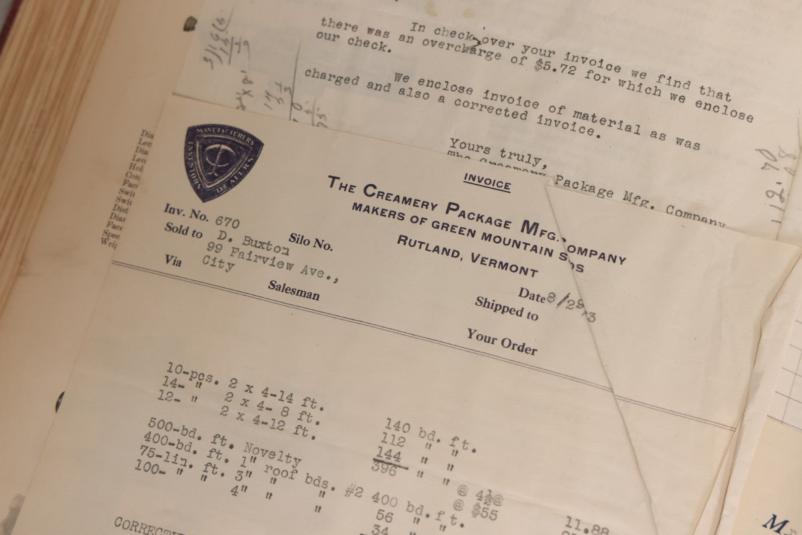 Lot 026 - Antique 1901 Manning, Maxwell & Moore Of New York Machine Tools Catalogue Used As Scrapbook And Receipt Book By Dwight H. Buxton Of Rutland, Vermont, Containing Receipts, Letters, Billheads, And Industrial Illustrations