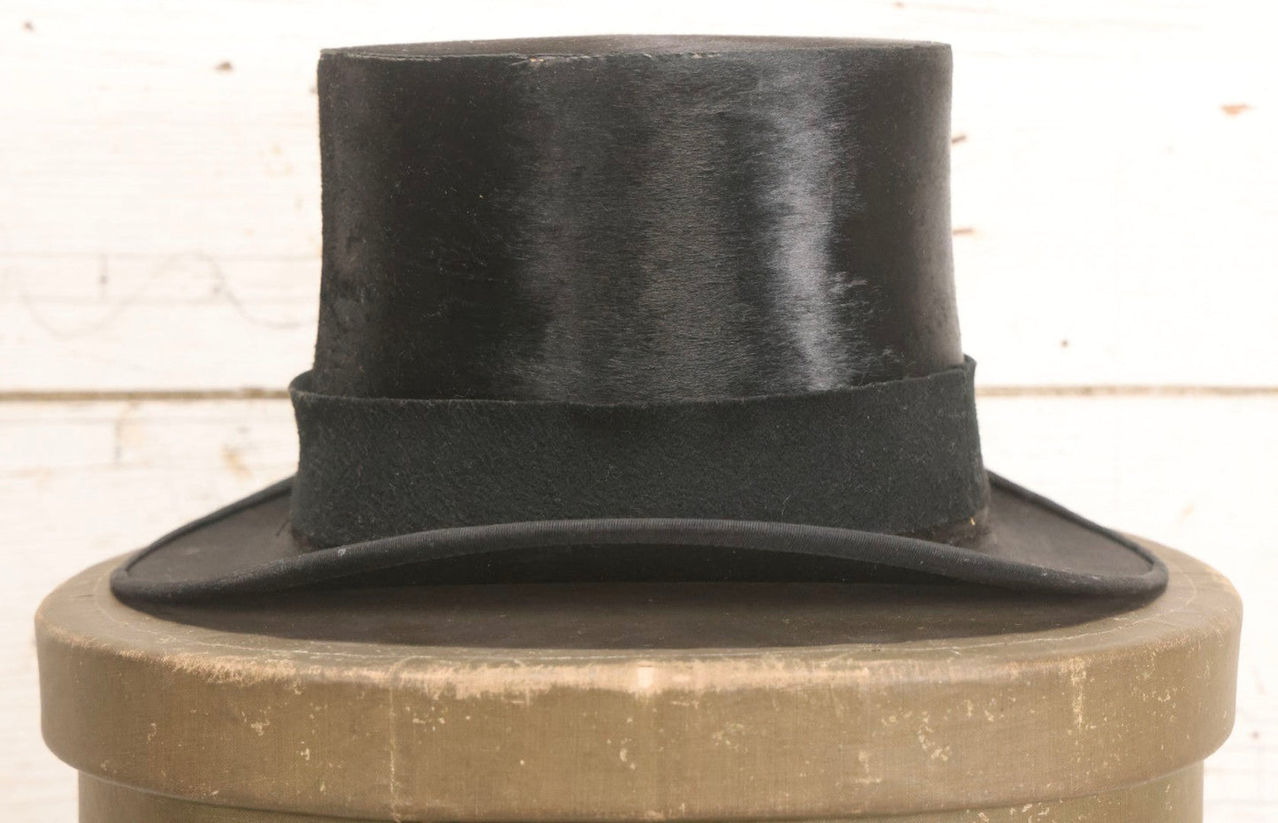 Lot 027 - Antique Top Hat With "The Heim Hat" Maker's Mark, Manchester, New Hampshire, Likely Beaverskin, Size 7-1/8, With Period Paperboard Hat Box