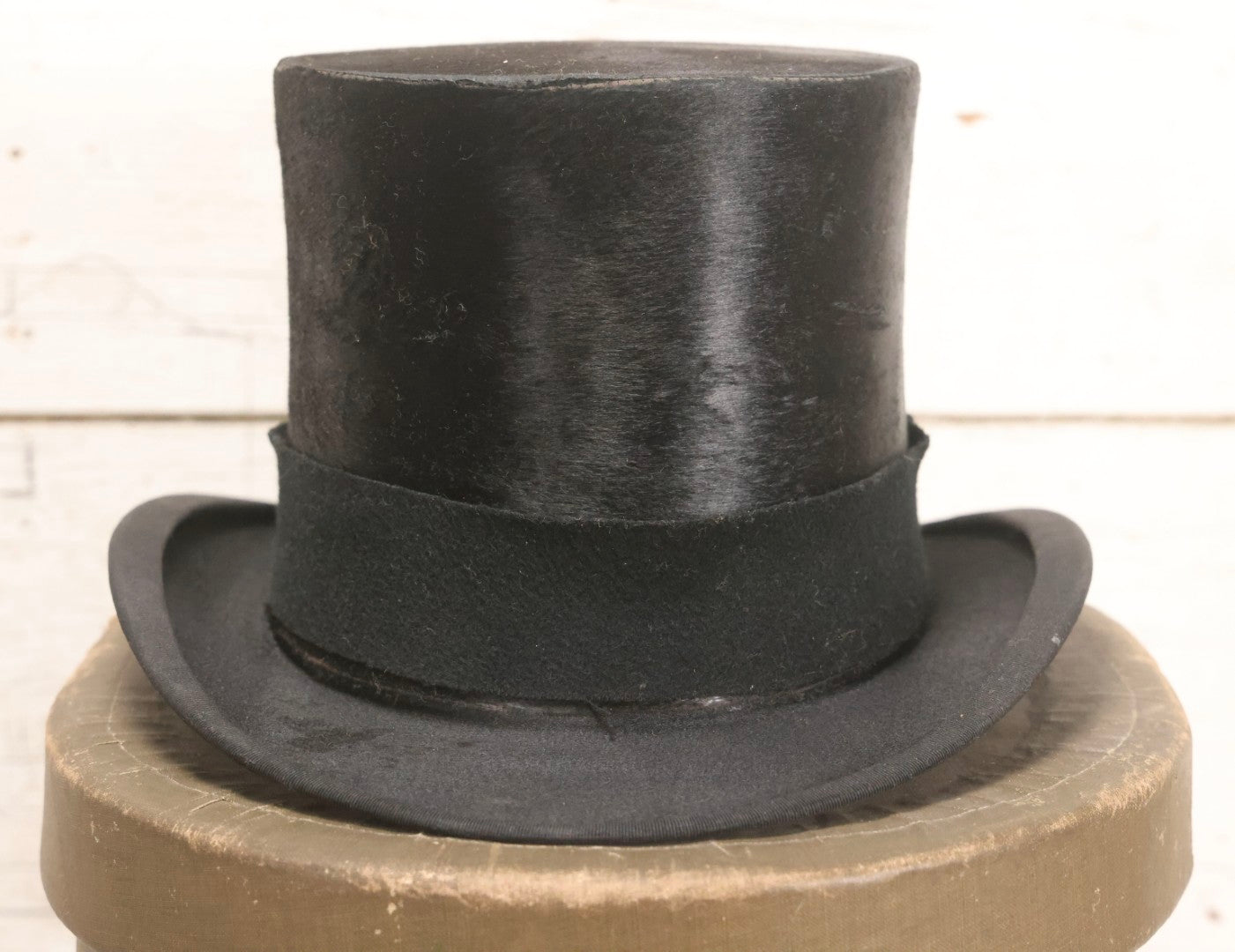 Lot 027 - Antique Top Hat With "The Heim Hat" Maker's Mark, Manchester, New Hampshire, Likely Beaverskin, Size 7-1/8, With Period Paperboard Hat Box
