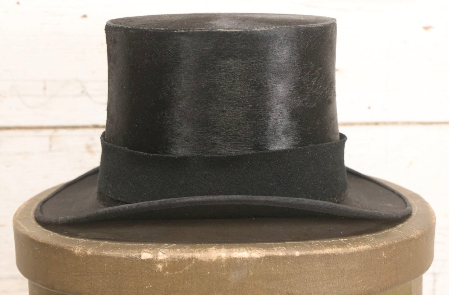 Lot 027 - Antique Top Hat With "The Heim Hat" Maker's Mark, Manchester, New Hampshire, Likely Beaverskin, Size 7-1/8, With Period Paperboard Hat Box