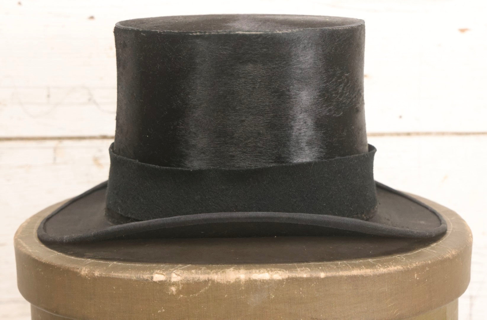 Lot 027 - Antique Top Hat With "The Heim Hat" Maker's Mark, Manchester, New Hampshire, Likely Beaverskin, Size 7-1/8, With Period Paperboard Hat Box