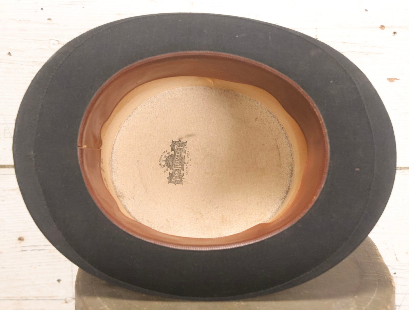 Lot 027 - Antique Top Hat With "The Heim Hat" Maker's Mark, Manchester, New Hampshire, Likely Beaverskin, Size 7-1/8, With Period Paperboard Hat Box