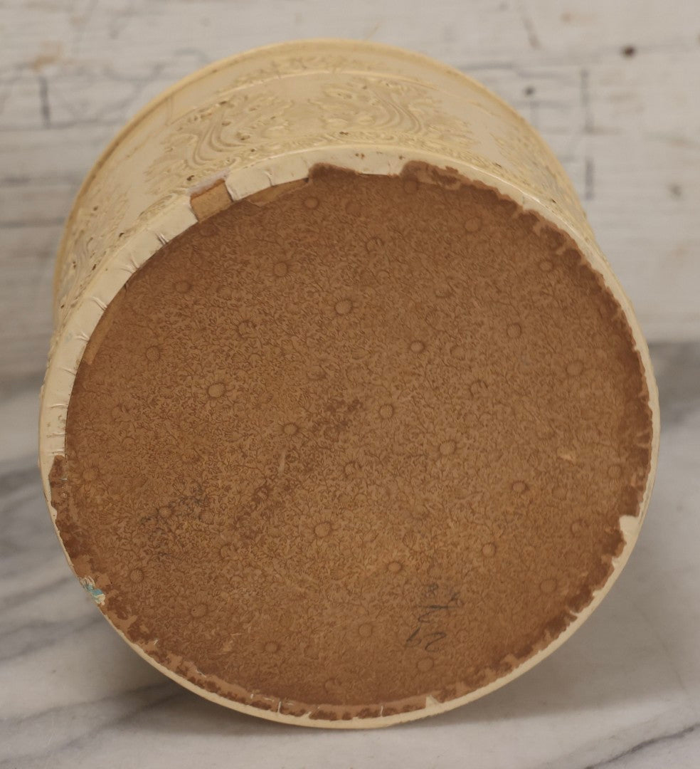 Lot 029 - Antique Cream Celluloid Collar Box With Embossed Portrait Of Woman And Floral Decoration, 4-3/4" H