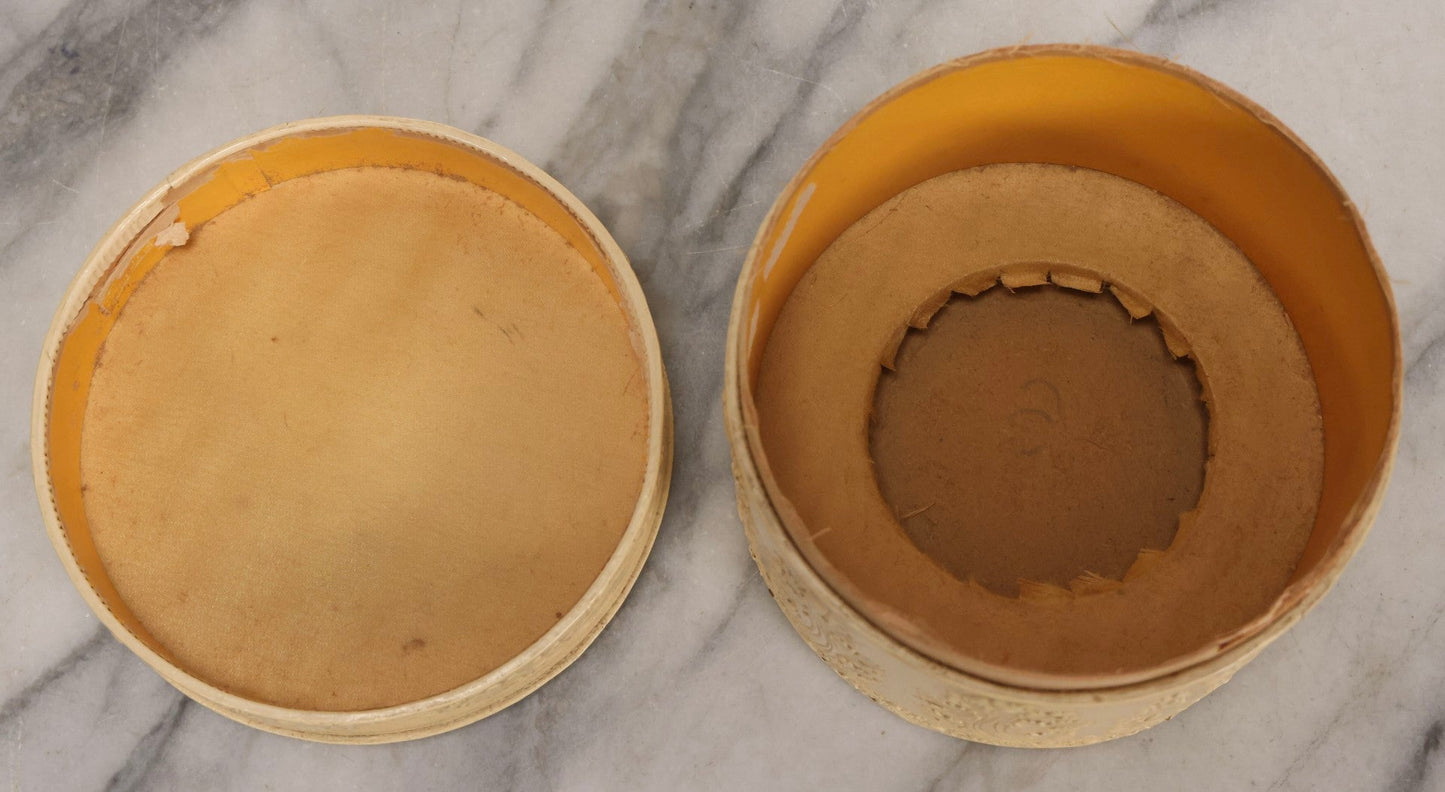 Lot 029 - Antique Cream Celluloid Collar Box With Embossed Portrait Of Woman And Floral Decoration, 4-3/4" H