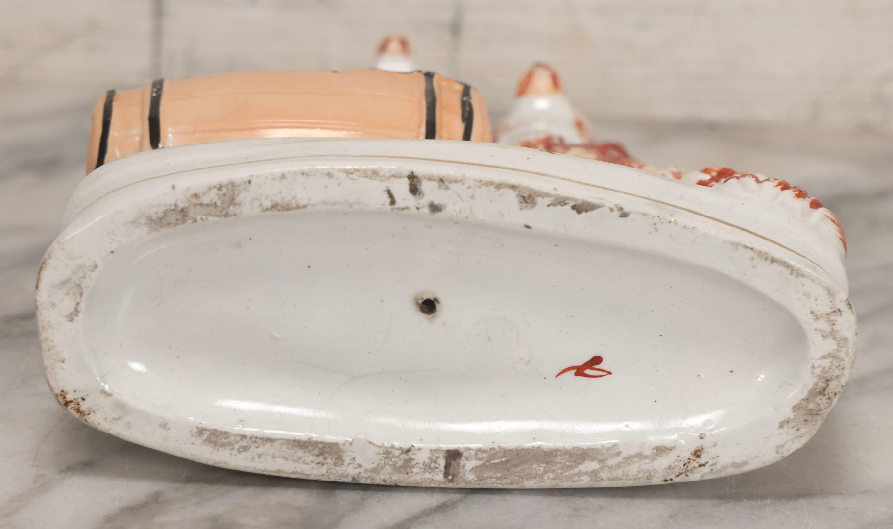 Lot 037 - Antique Staffordshire-Style Pottery Figurine Of Spaniel Dogs On Barrel With Crackle Finish, Circa 1880, 8-7/8" H