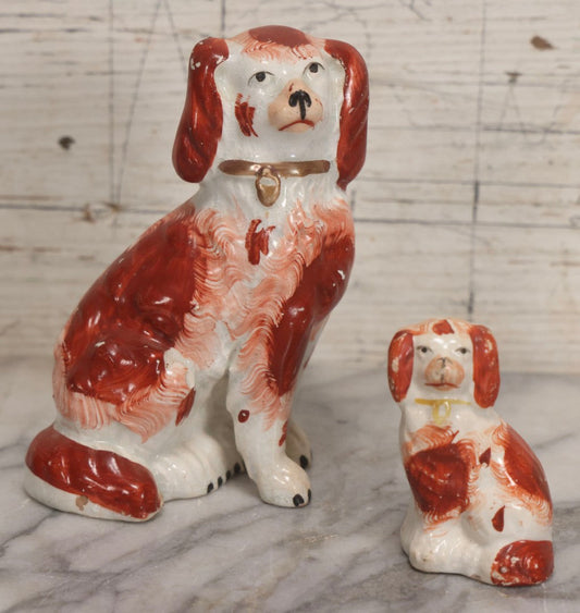 Lot 038 - Pair Of Vintage Staffordshire-Style Spaniel Figurines, 2-3/4" H And 5-5/8" H