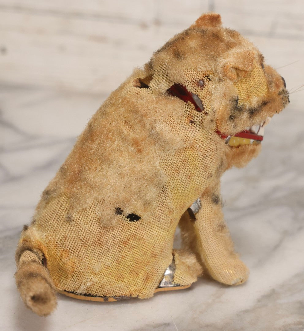 Lot 039 - Vintage Windup Mechanical Tiger Toy With Fur Covering And Exposed Tin Mechanism, 5" H