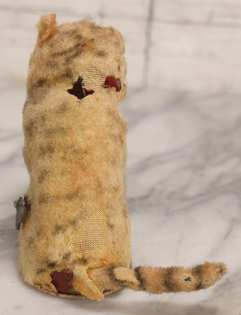 Lot 039 - Vintage Windup Mechanical Tiger Toy With Fur Covering And Exposed Tin Mechanism, 5" H