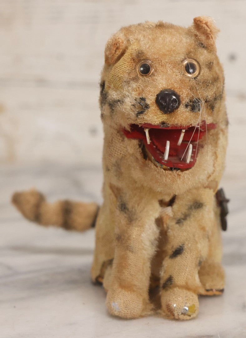 Lot 039 - Vintage Windup Mechanical Tiger Toy With Fur Covering And Exposed Tin Mechanism, 5" H