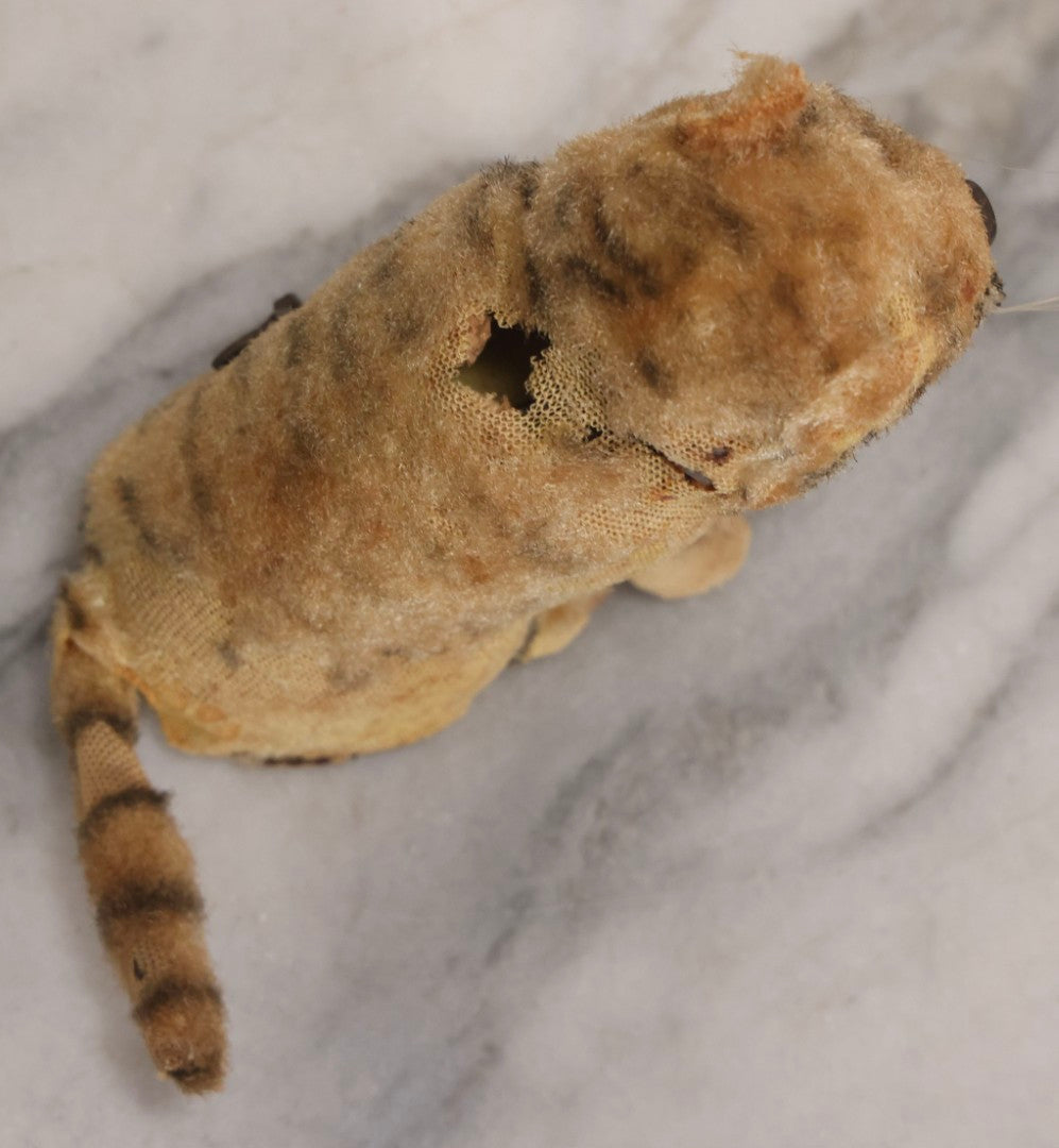 Lot 039 - Vintage Windup Mechanical Tiger Toy With Fur Covering And Exposed Tin Mechanism, 5" H