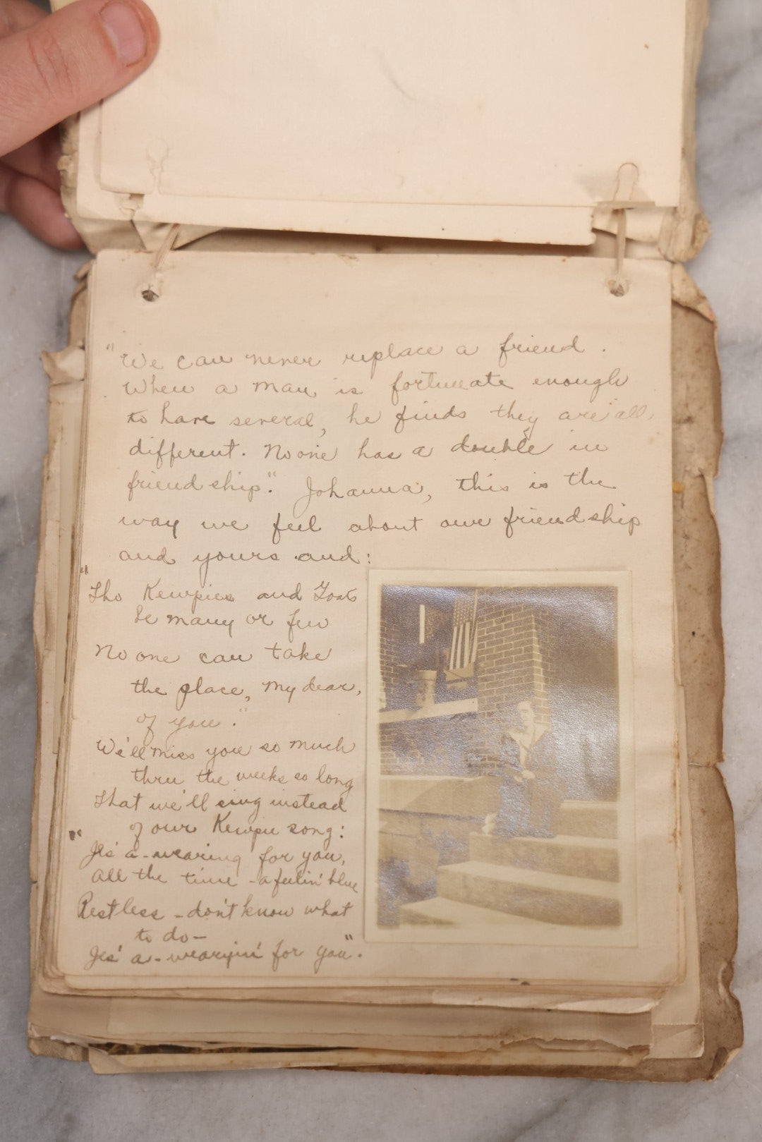 Lot 040 - Antique "Kewpie Book" Snapshot Photo Album And Scrapbook Of Johanna Cecile Powell, Hand-Painted Cover With Rose O'Neill-Style Kewpies, Containing Notes, Photographs, And Ephemera From The “Kewpie Klub,” Stetson University, Circa 1917–1920