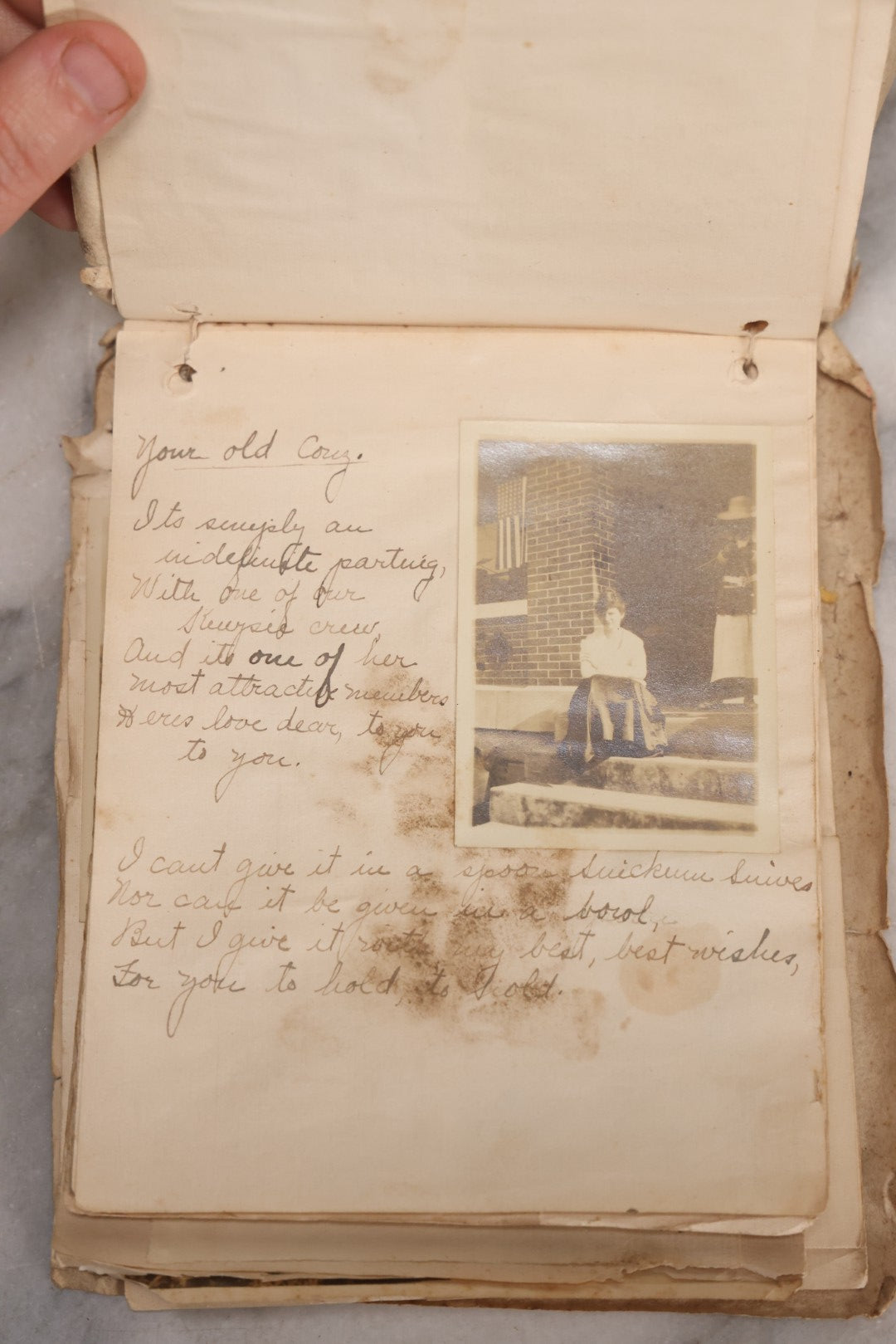 Lot 040 - Antique "Kewpie Book" Snapshot Photo Album And Scrapbook Of Johanna Cecile Powell, Hand-Painted Cover With Rose O'Neill-Style Kewpies, Containing Notes, Photographs, And Ephemera From The “Kewpie Klub,” Stetson University, Circa 1917–1920