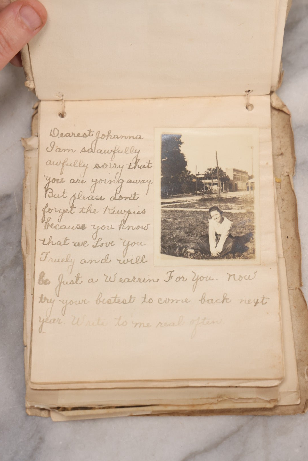 Lot 040 - Antique "Kewpie Book" Snapshot Photo Album And Scrapbook Of Johanna Cecile Powell, Hand-Painted Cover With Rose O'Neill-Style Kewpies, Containing Notes, Photographs, And Ephemera From The “Kewpie Klub,” Stetson University, Circa 1917–1920