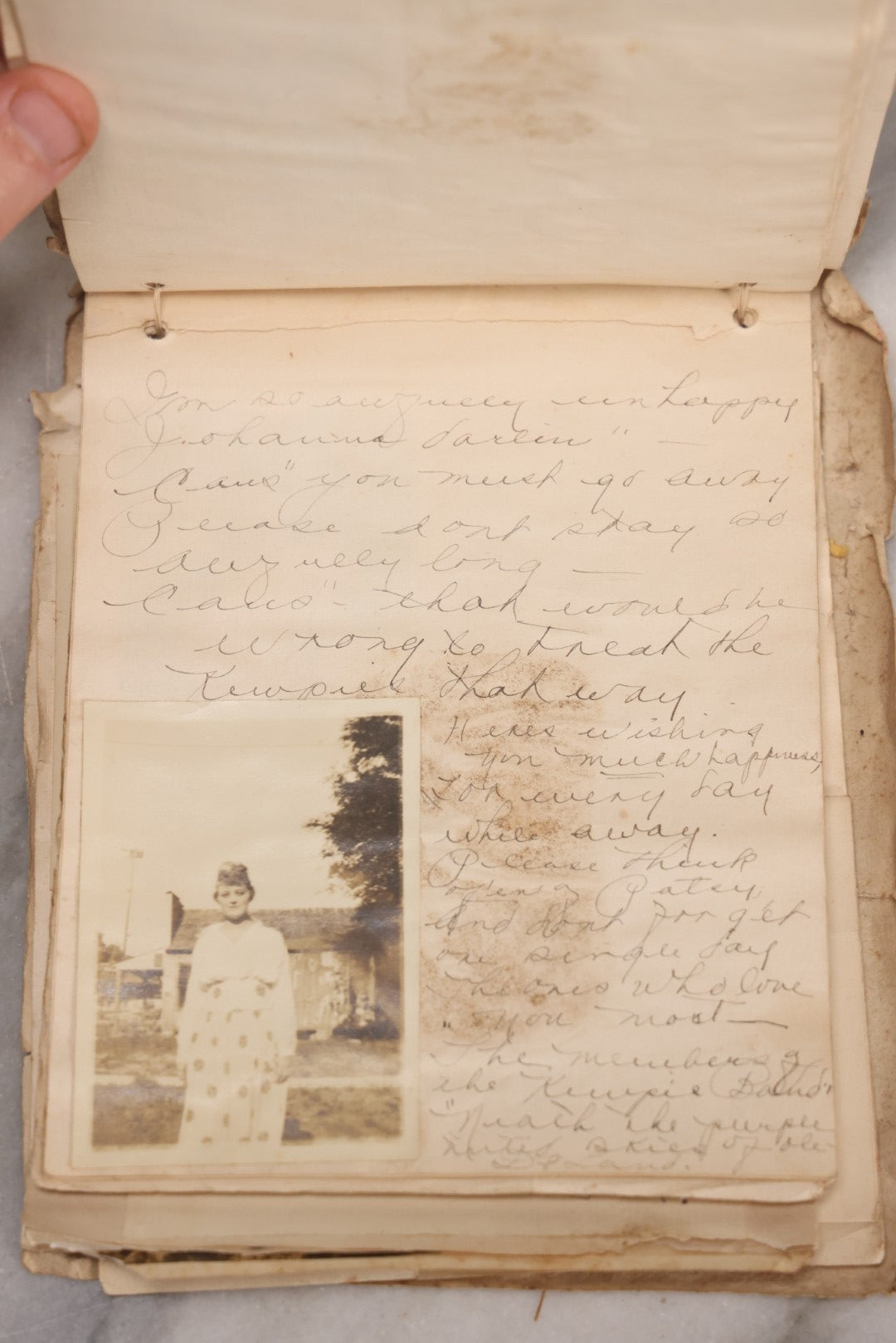 Lot 040 - Antique "Kewpie Book" Snapshot Photo Album And Scrapbook Of Johanna Cecile Powell, Hand-Painted Cover With Rose O'Neill-Style Kewpies, Containing Notes, Photographs, And Ephemera From The “Kewpie Klub,” Stetson University, Circa 1917–1920