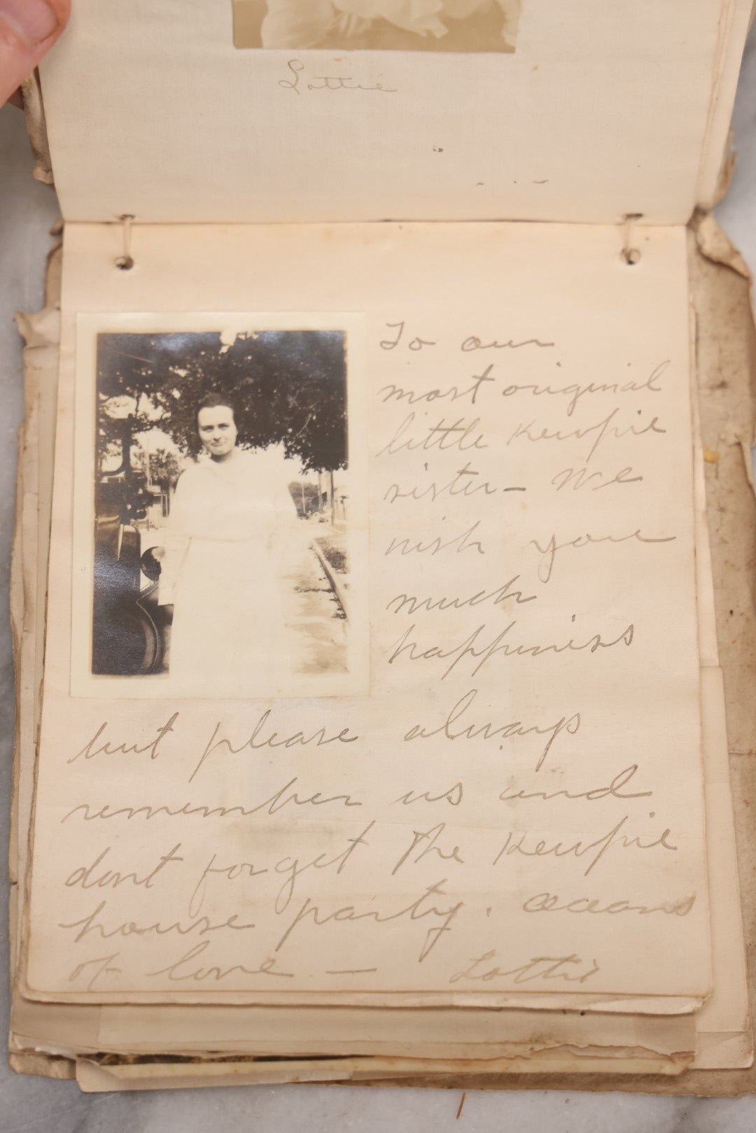 Lot 040 - Antique "Kewpie Book" Snapshot Photo Album And Scrapbook Of Johanna Cecile Powell, Hand-Painted Cover With Rose O'Neill-Style Kewpies, Containing Notes, Photographs, And Ephemera From The “Kewpie Klub,” Stetson University, Circa 1917–1920