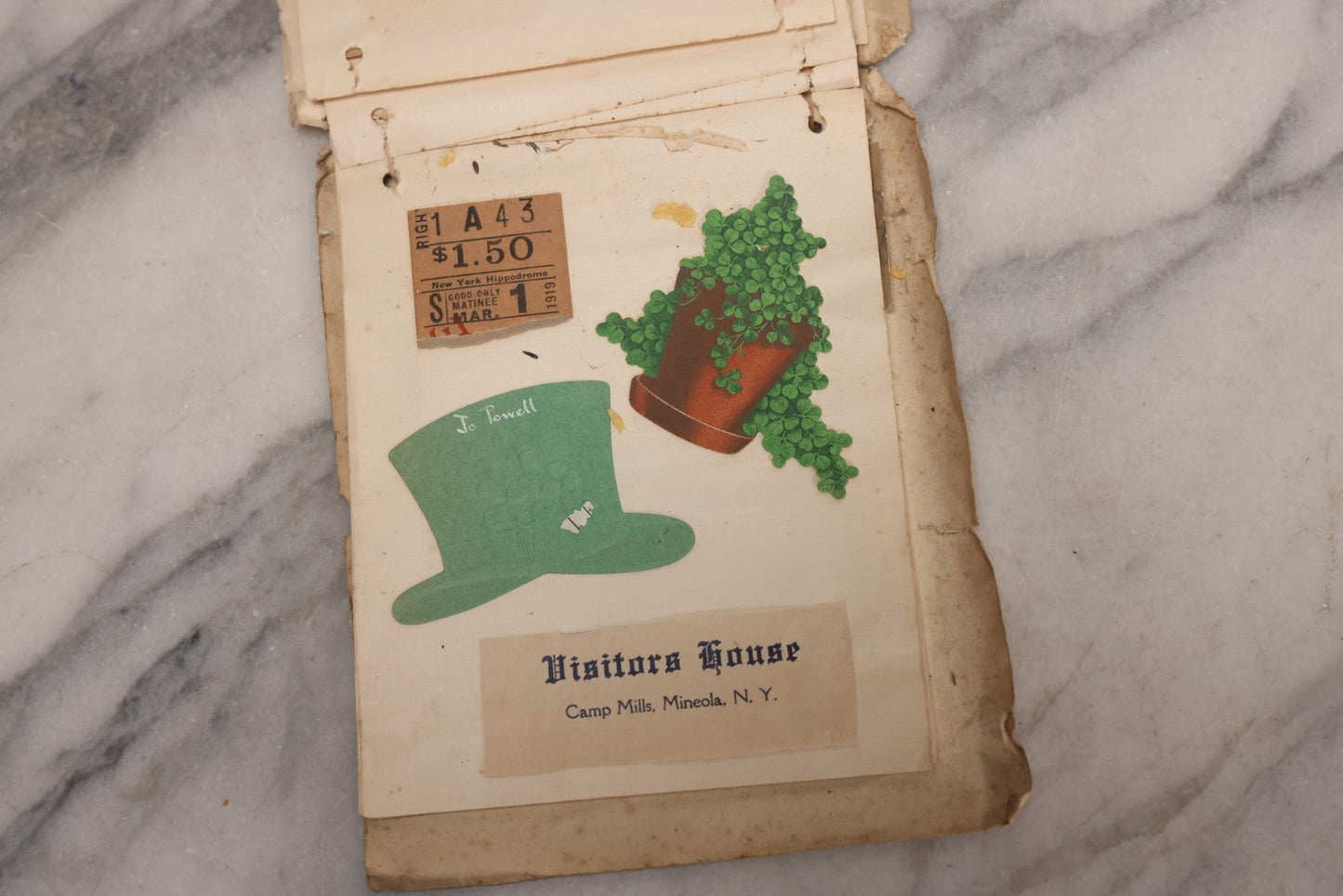 Lot 040 - Antique "Kewpie Book" Snapshot Photo Album And Scrapbook Of Johanna Cecile Powell, Hand-Painted Cover With Rose O'Neill-Style Kewpies, Containing Notes, Photographs, And Ephemera From The “Kewpie Klub,” Stetson University, Circa 1917–1920