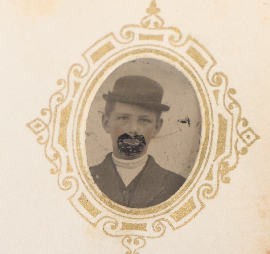 Lot 041 - Antique Complete Gem Tintype Photo Album Containing 96 Images On 12 Double-Sided Pages, Including Boy With Dog, Group And Pair Portraits, And Finely Executed Individual Studies