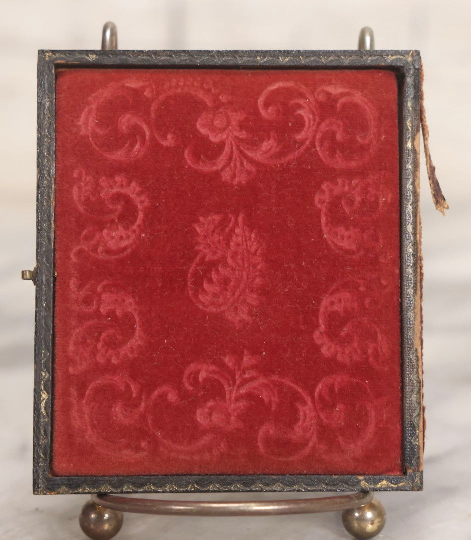 Lot 046 - Antique 1/6th Plate Ruby Ambrotype Photograph Of Pretty Young Girl In Off-Shoulder Dress With Jewelry, Posed Resting Hand Against Head, In Full Split Leatherette Union Case