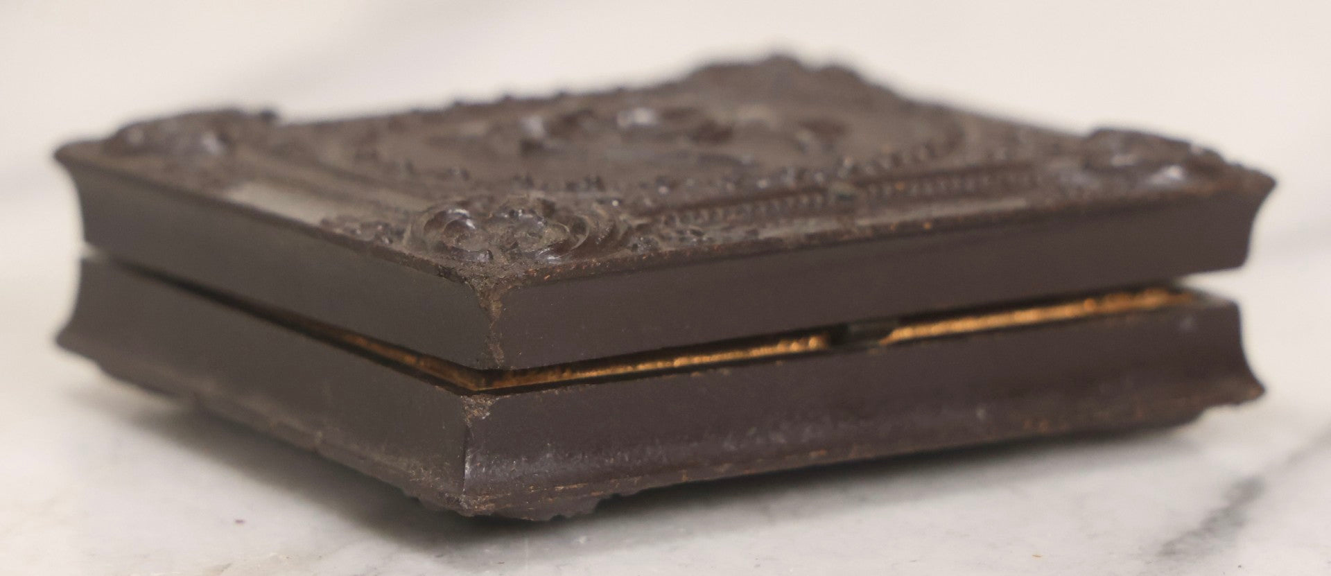 Lot 050 - Pair Of Antique 1/9th Plate Ruby Ambrotype Photographs Of Elderly Married Couple In Littlefield, Parsons & Co. Double Thermoplastic Union Case, Patented 1856–1857, With Herald Design