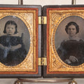 Lot 051 - Pair Of Antique 1/9th Plate Ruby Ambrotype Photographs Of Chubby Young Girl And Older Woman, Possibly Mother And Daughter, In Littlefield, Parsons & Co. Double Thermoplastic Union Case Patented 1856–1857, Note Crack To One Image